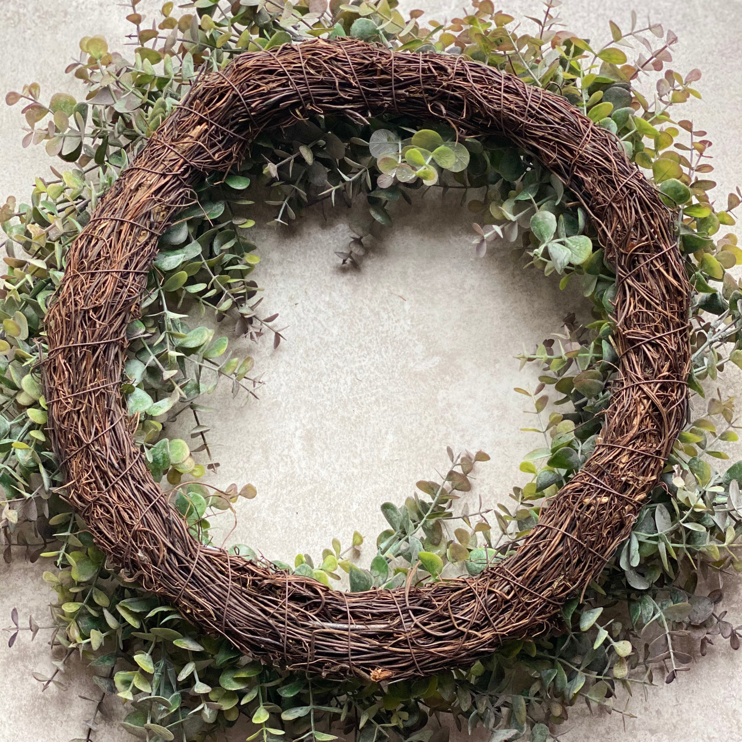 Faux eucalyptus wreath back view