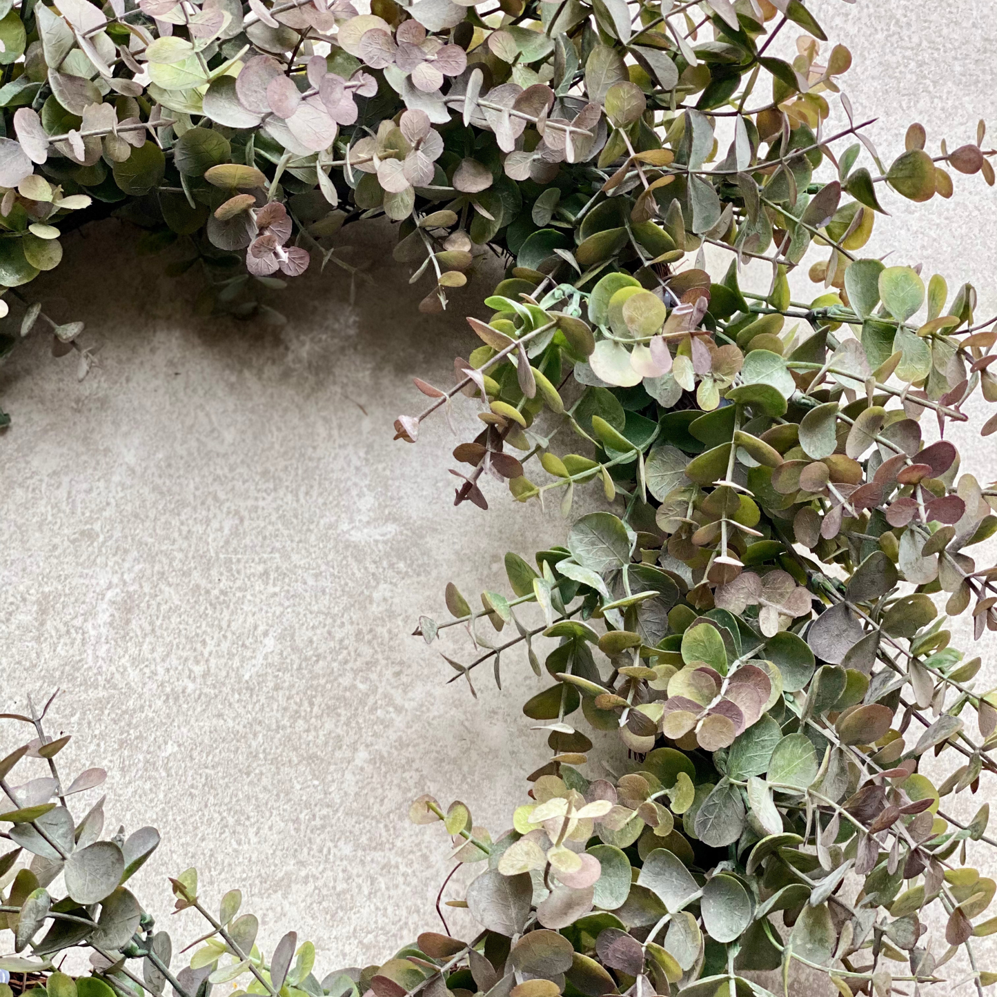 Faux eucalyptus wreath front view close up