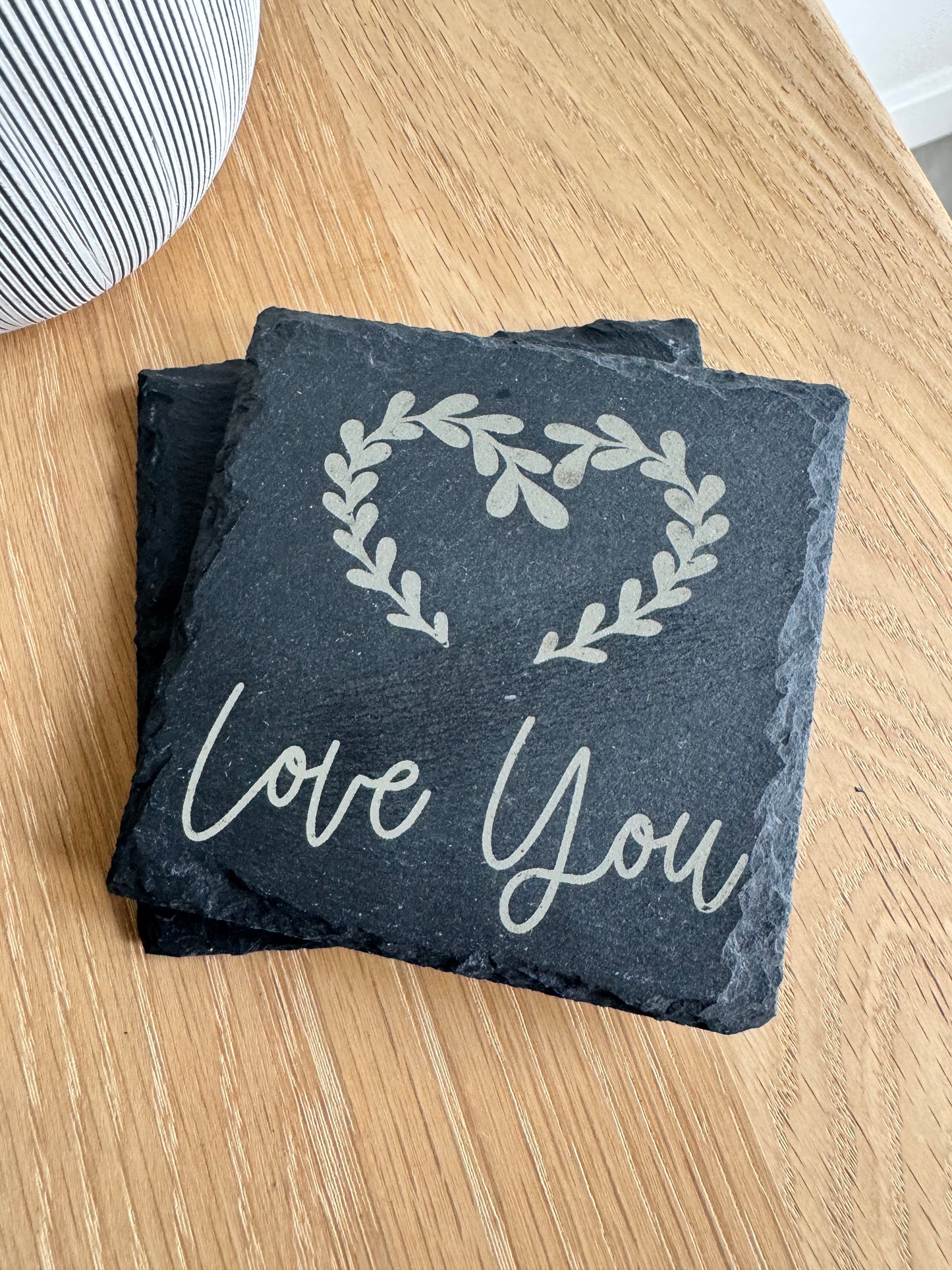 slate coasters close up