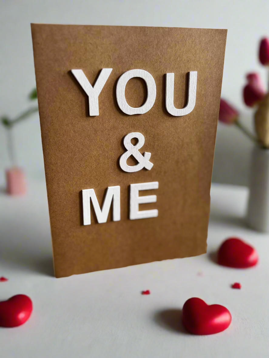you & me valentines card with hearts