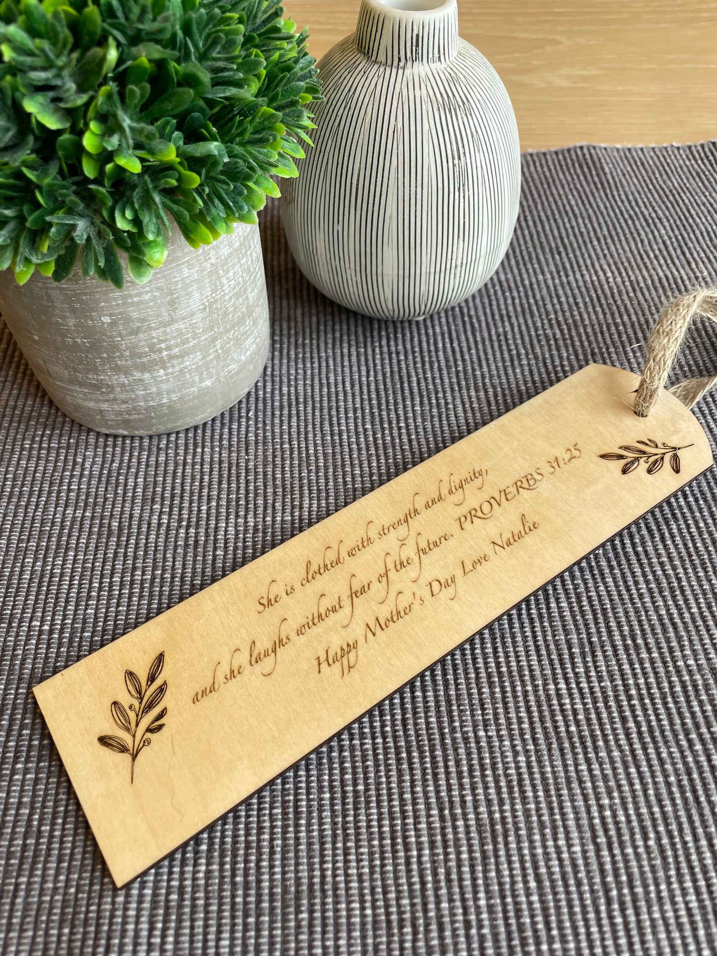 wooden bookmark, personalised, name, message or scripture, back view