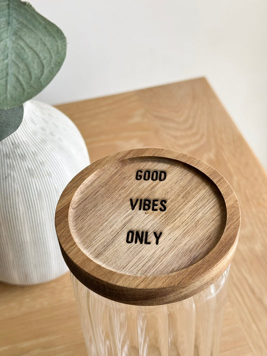 good vibes jar lid close up